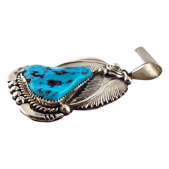 Daniel Etsitty Sterling Silver Navajo Turquoise Pendant #20088 - Picture 2 of 7